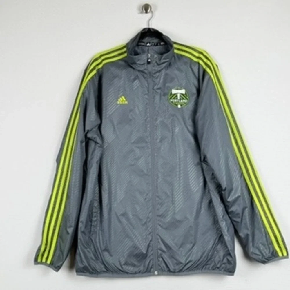 Adidas‎ Windbreaker Mens Large Grey Portland Timbers Soccer MLS Neon Fan Gear